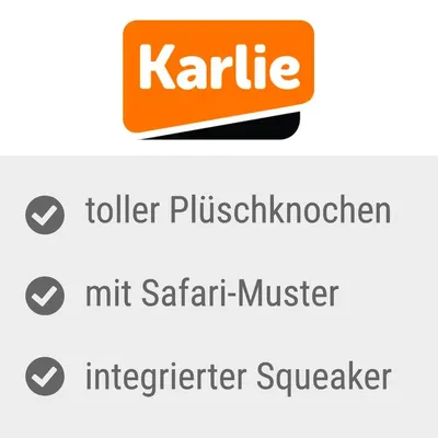 Karlie. Odlična plišasta kost s safari vzorcem in vgrajenim piskalom.
