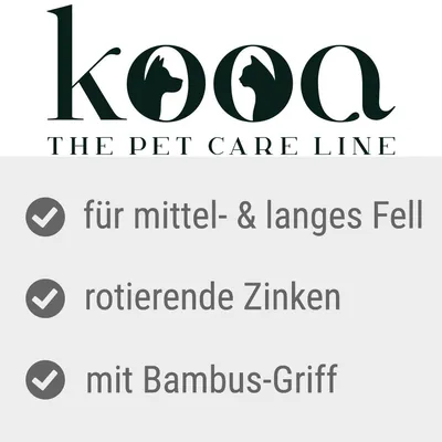 kooa The Pet Care Line. Für mittel- und langes Fell, rotierende Zinken, mit Bambus-Griff.