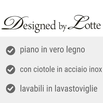 Designed by Lotte, piano in vero legno, con ciotole in acciaio inox, lavabili in lavastoviglie