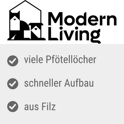 Modern Living. Texte en allemand : viele Pfötellöcher, schneller Aufbau, aus Filz.