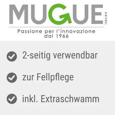 MUGUE Italien. 2-seitig verwendbar, zur Fellpflege, inkl. Extraschwamm. Passione per l'innovazione dal 1966.