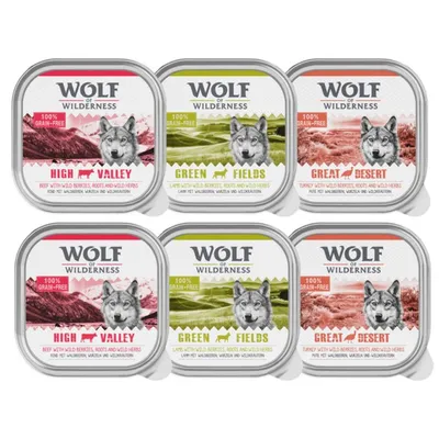 Wolf of Wilderness влажный корм, варианты: High Valley (говядина), Green Fields (ягненок), Great Desert (индейка), 100% без зерна с ягодами, корнями и дикими травами.