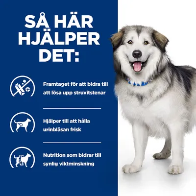 Så här hjälper det: Framtaget för att bidra till att lösa upp struvitstenar. Hjälper till att hålla urinblåsan frisk. Nutrition som bidrar till synlig viktminskning.