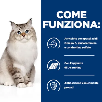 COME FUNZIONA: Arricchito con grassi acidi Omega-3, glucosammina e condroitina solfato. Con l’aggiunta di L-carnitina. Antiossidanti clinicamente provati.