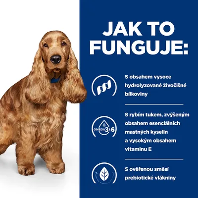 Jak to funguje: S obsahem vysoce hydrolyzované živočišné bílkoviny, s rybím tukem, zvýšeným obsahem esenciálních mastných kyselin a vitaminu E, s ověřenou směsí prebiotické vlákniny.