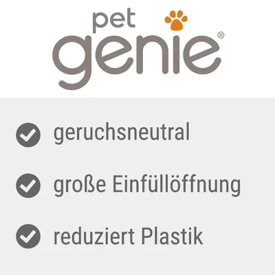 pet genie. geruchsneutral, grosse Einfüllöffnung, reduziert Plastik.
