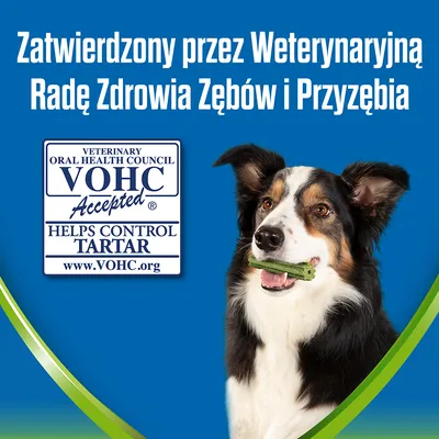 Zatwierdzony przez Weterynaryjną Radę Zdrowia Zębów i Przyzębia. VOHC Accepted. Helps control tartar. www.VOHC.org