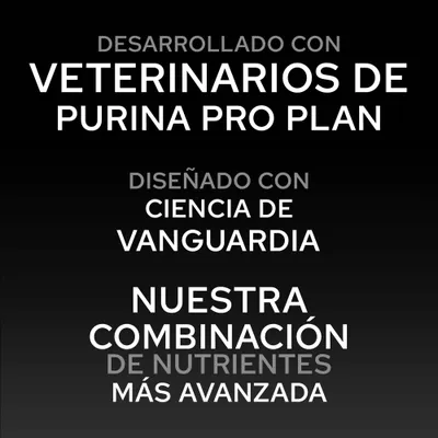 Desarrollado junto con veterinarios de Purina Pro Plan, formulado con ciencia avanzada, nuestra combinación de nutrientes más avanzada. Desarrollado junto con veterinarios de Purina Pro Plan, formulado con ciencia avanzada, nuestra combinación de nutrientes más avanzada.