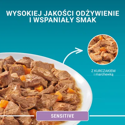 Wysokiej jakości odżywienie i wspaniały smak. Z kurczakiem i marchewką. Sensitive.