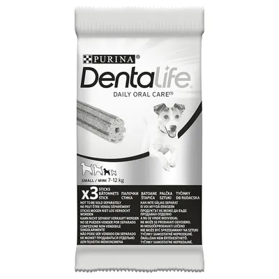 Purina Dentalife Daily Oral Care pre malých psov, balenie s 3 tyčinkami, vhodné pre psov s hmotnosťou 7-12 kg. Nie je možné predávať jednotlivo.