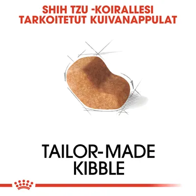 SHIH TZU -koirallesi tarkoitetut kuivanappulat. TAILOR-MADE KIBBLE. Kuvassa yksittäinen nappula.