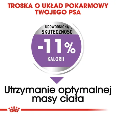 Troska o układ pokarmowy psa. Udowodniona skuteczność: -11% kalorii. Utrzymanie optymalnej masy ciała. Troska o układ pokarmowy psa. Udowodniona skuteczność: -11% kalorii. Utrzymanie optymalnej masy ciała.