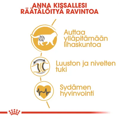 Anna kissallesi räätälöityä ravintoa. Auttaa ylläpitämään lihaskuntoa, luuston ja nivelten tuki, sydämen hyvinvointi.