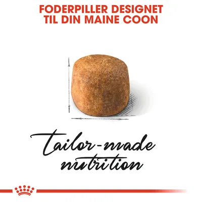 Foderpiller designet til din Maine Coon. tailor-made nutrition. Billede af en enkelt foderpille med størrelsesangivelse.