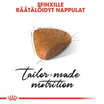 Sfinxille räätälöidyt nappulat. tailor-made nutrition. Kuvassa kolmiomainen nappula.