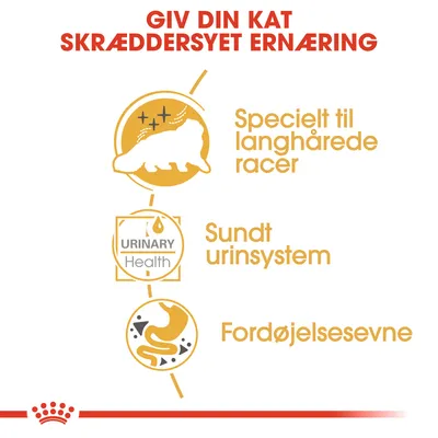 Giv din kat skræddersyet ernæring. Specielt til langhårede racer. URINARY Health. Sundt urinsystem. Fordøjelsesevne.