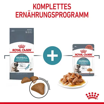 Royal Canin Care Hairball Trocken- und Nassfutter, komplettes Ernährungsprogramm zur Unterstützung der Haarballenreduzierung in 14 Tagen.