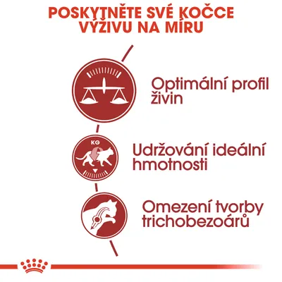 Poskytněte své kočce výživu na míru: Optimální profil živin, udržování ideální hmotnosti, omezení tvorby trichobezoárů.