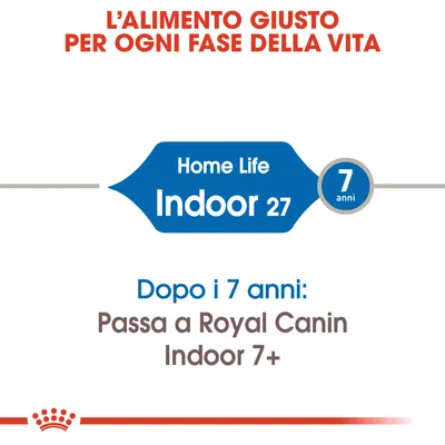 L’alimento giusto per ogni fase della vita. Home Life Indoor 27. 7 anni. Dopo i 7 anni: Passa a Royal Canin Indoor 7+.