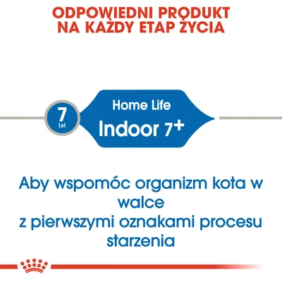 Odpowiedni produkt na każdy etap życia. Home Life Indoor 7+. Aby wspomóc organizm kota w walce z pierwszymi oznakami procesu starzenia. 7 lat.