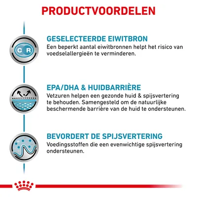 PRODUCTVOORDELEN: Geselecteerde eiwitbron, EPA/DHA & huidbarrière, bevordert de spijsvertering. Uitleg over vermindering voedselallergieën, ondersteuning huid en spijsvertering.