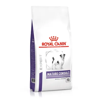 Royal Canin Expert Mature Consult Small Dogs S -koiranruokapakkaus, etupuolella koiran kuva ja tuotteen nimi näkyvissä.