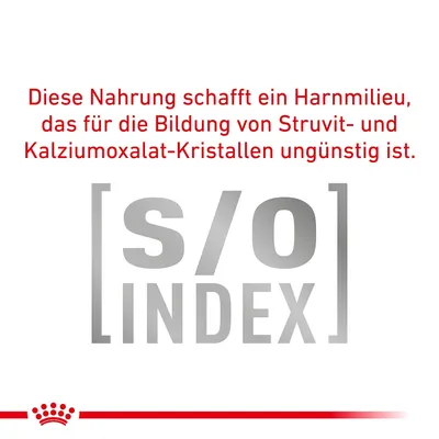 Diese Nahrung schafft ein Harnmilieu, das für die Bildung von Struvit- und Kalziumoxalat-Kristallen ungünstig ist. [s/o] INDEX.