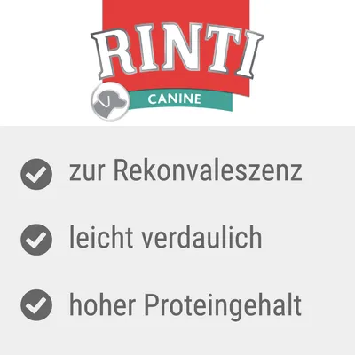 RINTI CANINE. zur Rekonvaleszenz, leicht verdaulich, hoher Proteingehalt (texte en allemand).