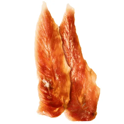 Zwei getrocknete Hühnerfilets, naturbelassen und ohne sichtbare Zusätze.