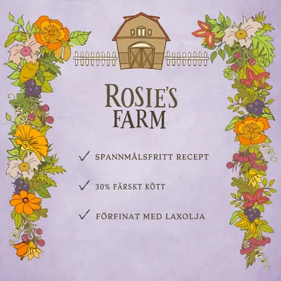 Rosie's Farm. Spannmålsfritt recept, 30 % färskt kött, förfinat med laxolja.