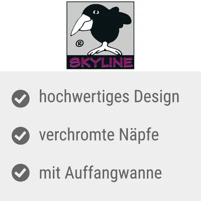 Skyline. Hochwertiges Design, verchromte Näpfe, mit Auffangwanne.
