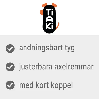 Tiaki. Andningsbart tyg, justerbara axelremmar, med kort koppel.