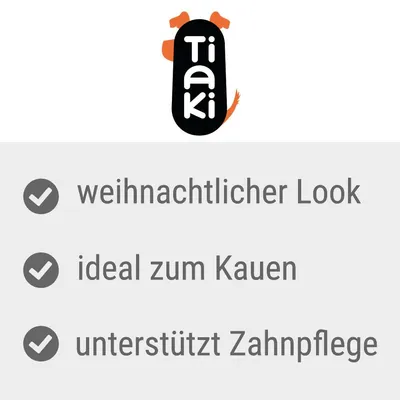 Tiaki. Weihnachtlicher Look, ideal zum Kauen, unterstützt Zahnpflege.