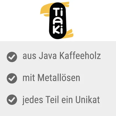 Tiaki. Aus Java Kaffeeholz, mit Metallösen, jedes Teil ein Unikat.