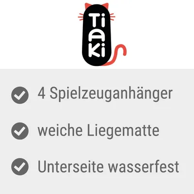 Tiaki. 4 Spielzeuganhänger, weiche Liegematte, Unterseite wasserfest (texte en allemand).