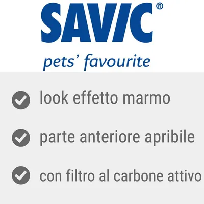 SAVIC pets' favourite. Look effetto marmo, parte anteriore apribile, con filtro al carbone attivo.