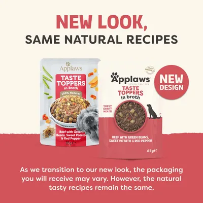 Applaws Taste Toppers Broth-ban, Marhahús zöldbabbal, édesburgonyával & piros paprikával, 85 g. Figyelem: Új csomagolási design, a recept változatlan marad. Applaws Taste Toppers Broth-ban, Marhahús zöldbabbal, édesburgonyával & piros paprikával, 85 g. Figyelem: Új csomagolási design, a recept változatlan marad.