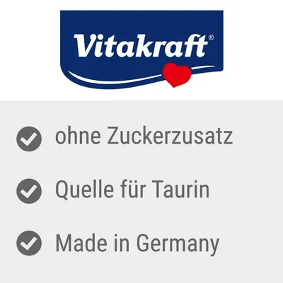 Vitakraft. Ohne Zuckerzusatz, Quelle für Taurin, Made in Germany.