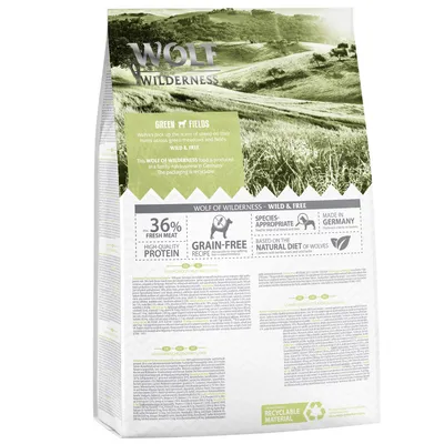 Wolf of Wilderness сухой корм Green Fields, 36% свежее мясо, без зерна, соответствует виду, произведено в Германии, основано на естественном питании волков, перерабатываемая упаковка.