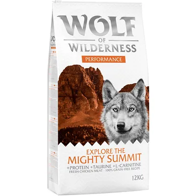 Wolf of Wilderness Performance Hundefutter, Explore the Mighty Summit, mit Protein, Taurin, L-Carnitin, frischem Hühnerfleisch, 100% getreidefreie Rezeptur, 12kg.