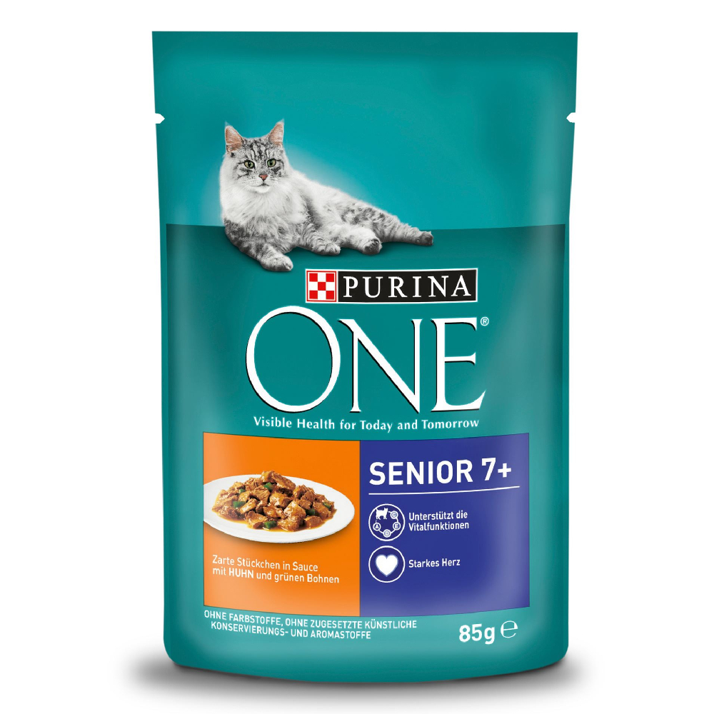 Purina ONE 48 x 85 g para gatos - Pack Ahorro - Senior 7+ con pollo y judías verdes