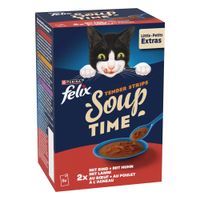 Purina Felix Soup Tender Strips, 6x48g. 2x s polenovko, tuno, morsko ploščico. Embalaža namenjena recikliranju.