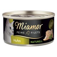 Miamor Feine Filets Thun & Krebsfleisch, Naturell, 100% Filet. Katzenfutter in Dose mit Abbildung von weisser Katze und Filetstücken.
