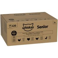 Whiskas selezione di pollame, 120 bustine in gelatina, adatto a gatti dai 7 anni. 100% alimentazione equilibrata con pollo, anatra e tacchino.