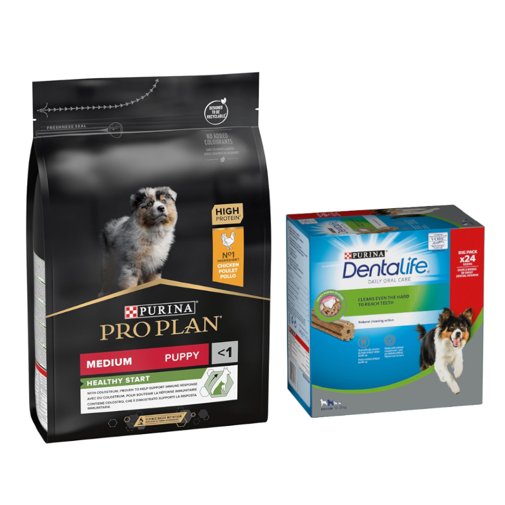 PURINA PRO PLAN granule 3 / 7 kg + Dentalife snack zdarma! - Medium Puppy Healthy Start 3 kg + pro středně velké psy