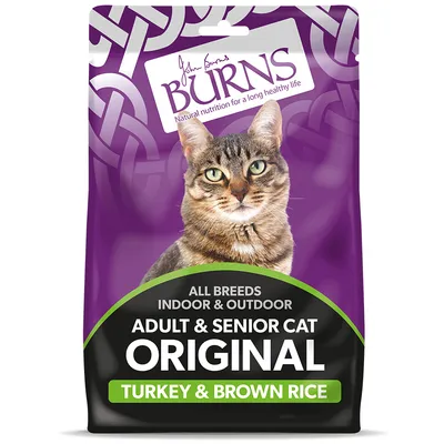 Adult and senior cat food for all breeds, indoor and outdoor, original recipe with turkey and brown rice.