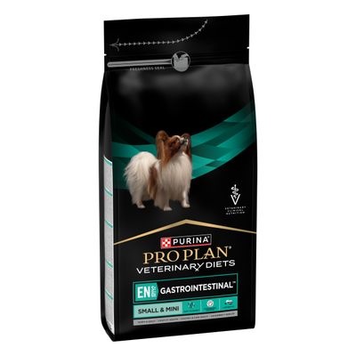 PURINA PRO PLAN VETERINARY DIETS EN Gastrointestinal Small & Mini, packaging with dog image and product information.