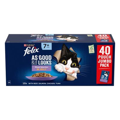 Felix Senior As Good As It Looks Saver Pack 40 x 85g Mixed Selection in Jelly