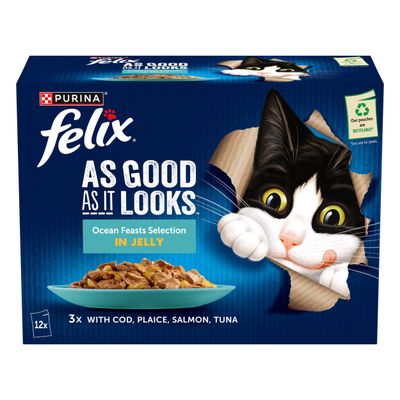 48 x 85g Felix Wet Cat Food - 3 + 1 Free! * - As Good As It Looks Ocean Feasts in Jelly (48 x 85g)