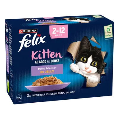 48 x 85g Felix Wet Cat Food - 3 + 1 Free! * - Kitten As Good As It Looks Mixed Selection in Jelly (48 x 85g)